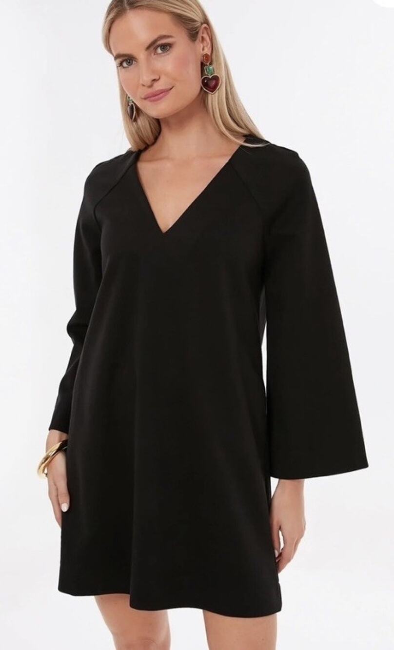 Pomander Place Tuckernuck Black Audrey Mini Cocktail A-line Dress Bell Sleeve S